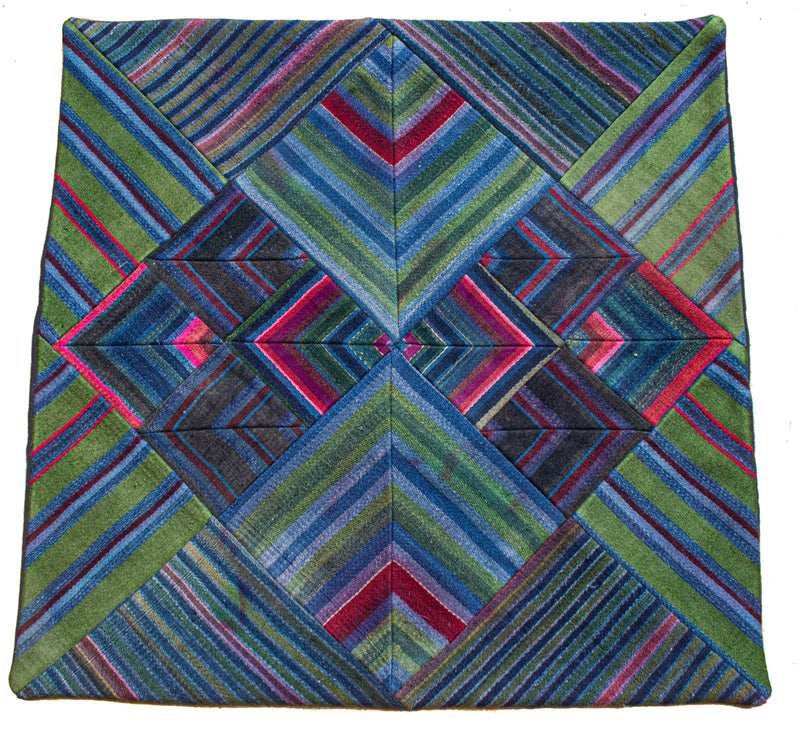 Cushion Cover, 'Lotus & Pond with Pink', Tibetan Patchwork Art