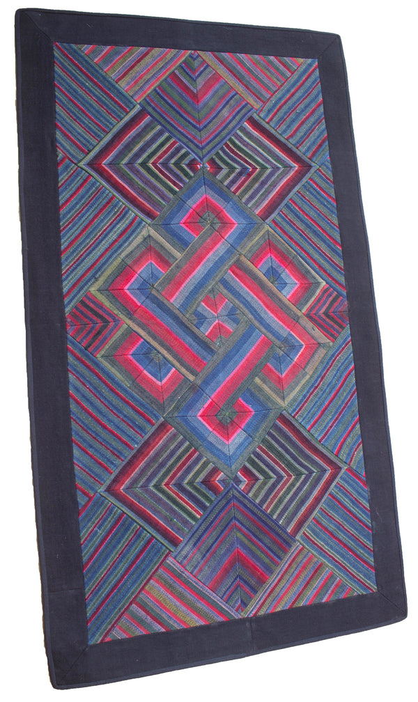 'Double Endless Knot in Pink & Green', Tibetan Wall-hanging Art